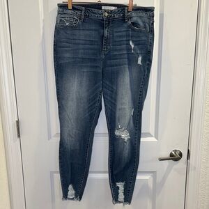 Glitzy Girlz Trendy Distressed Skinny Jeans in Dark Blue